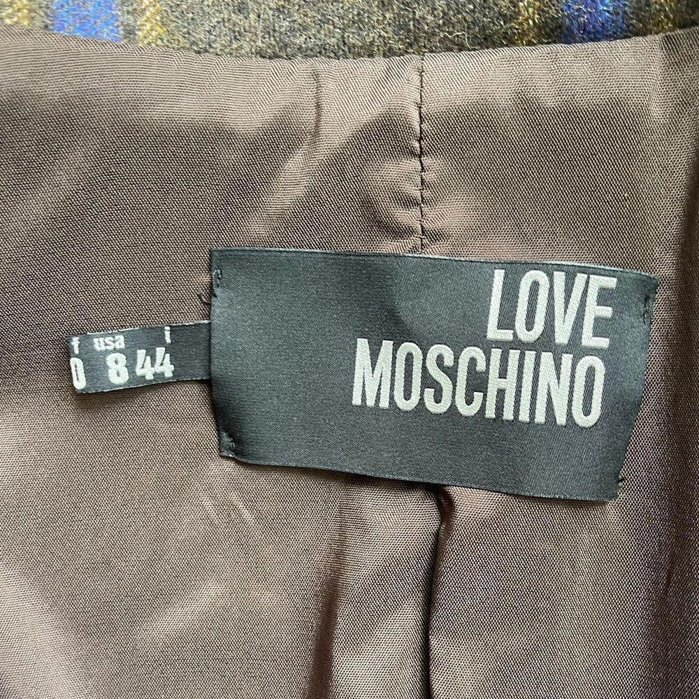 Love Moschino Designer Brown and Blue pin-striped Women's wool Blazer 44/8 NWT - Picture 5 of 10